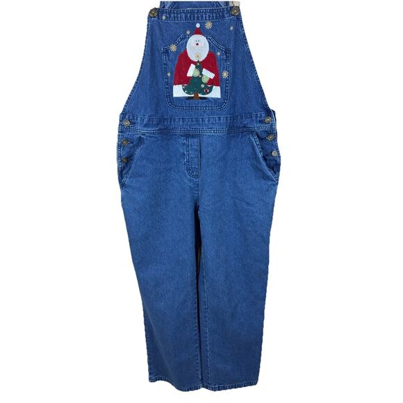 Christopher & Banks Womens Denim Overalls With Santa Embroidery Size M Y2K - Picture 4 of 15